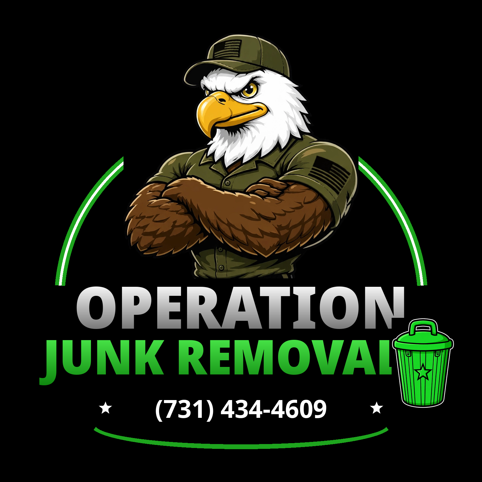 Operation Junk Removal eagle logo with phone number 731-434-4609